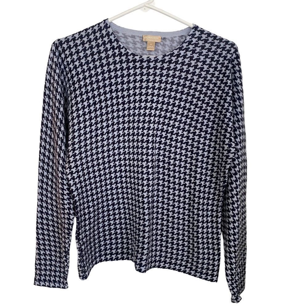 Nordstrom Studio 121 Gray/Black Herringbone Print Sweater Sz M